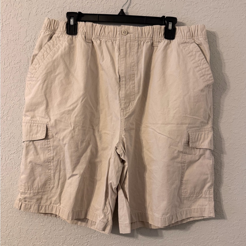 Cherokee Men’s Khaki Cargo Shorts Size L Elastic Waist Drawstring Utility-D